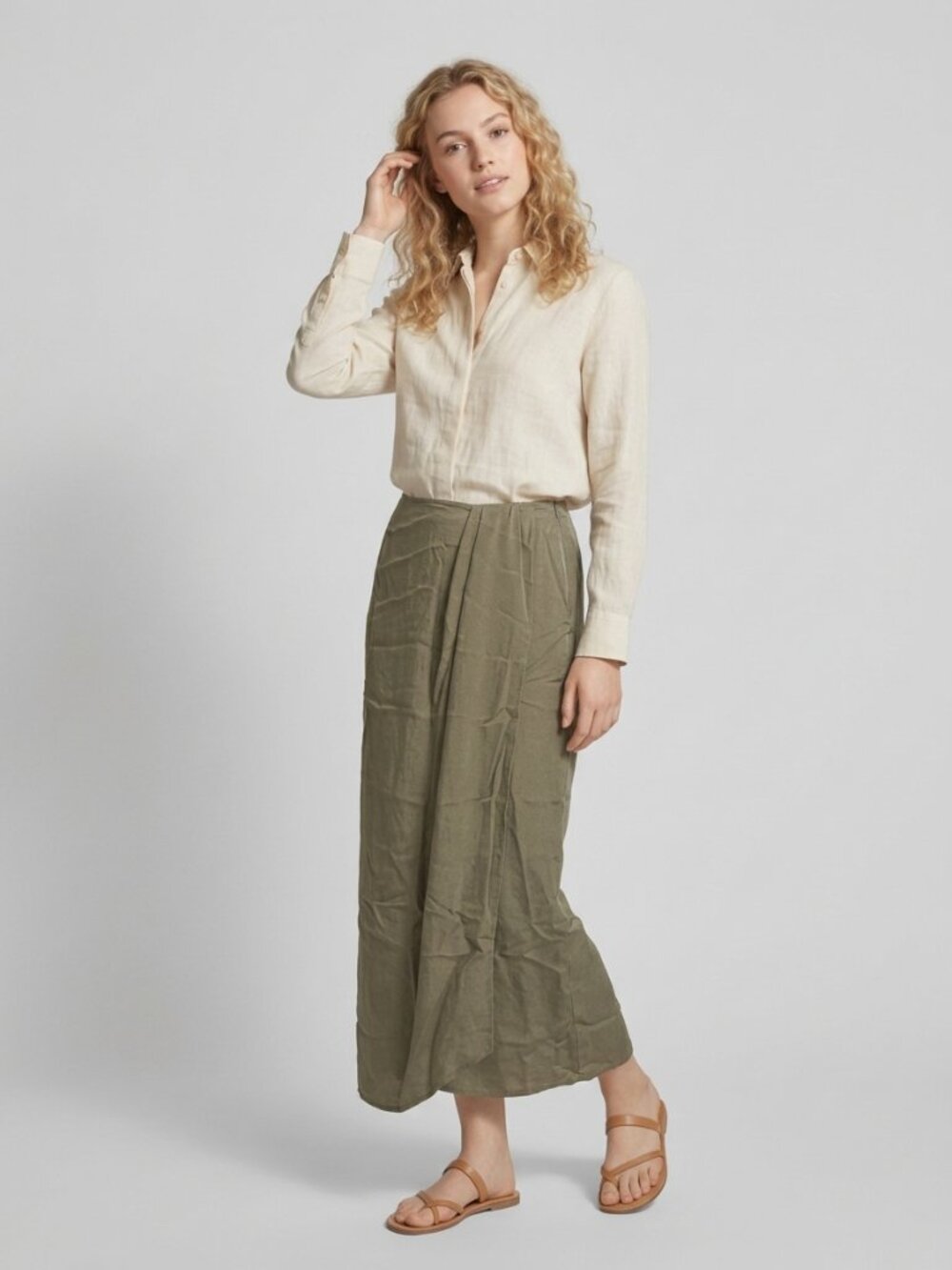 2/$30 Anne Klein II Pleated Silk Maxi Sarong Skirt Olive 12 #A4446